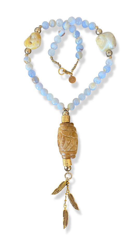 Shakti Drum Chalcedony Mala