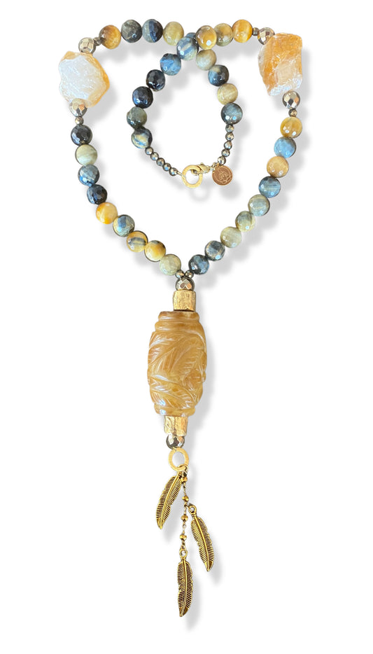 Shakti Drum Blue Tiger Eye Mala
