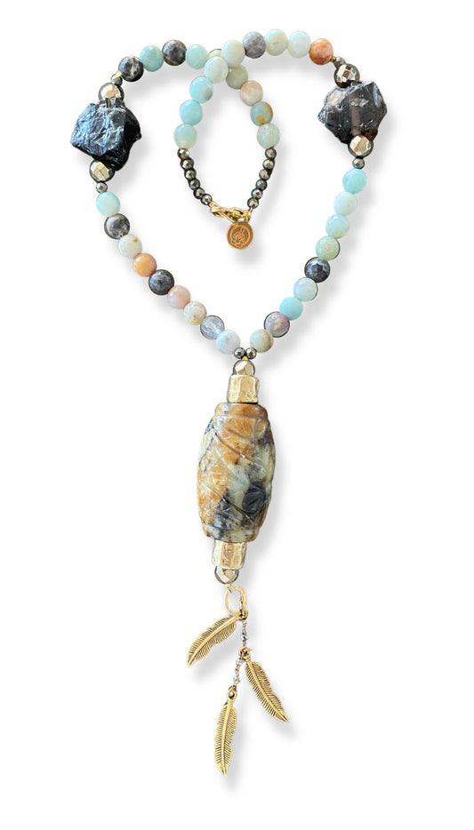 Shakti Drum Smoky Amazonite Mala