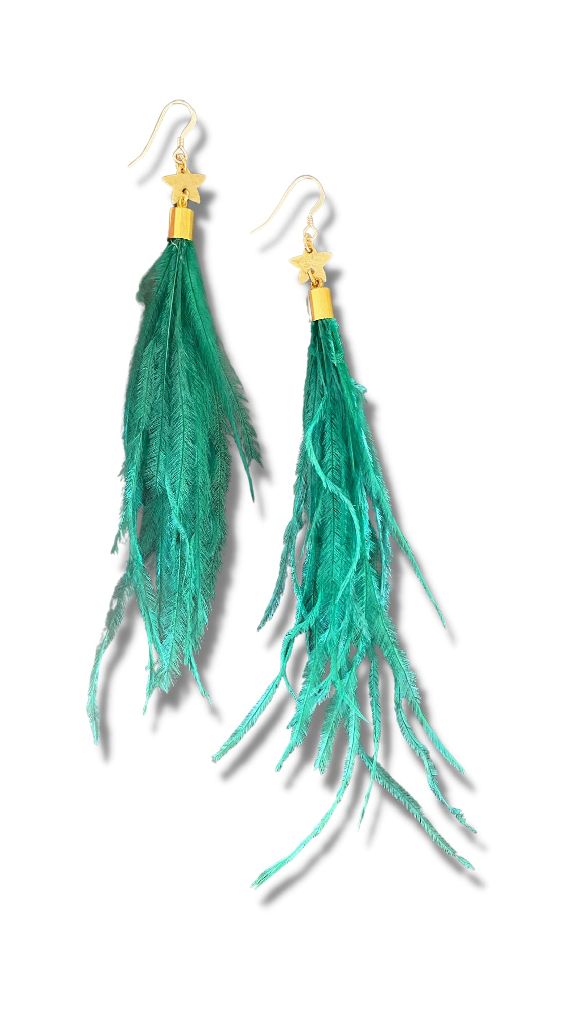 Starry Emerald Feather Earrings