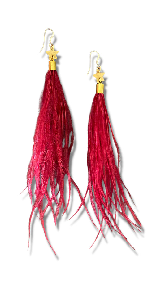 Starry Ruby Feather Earrings